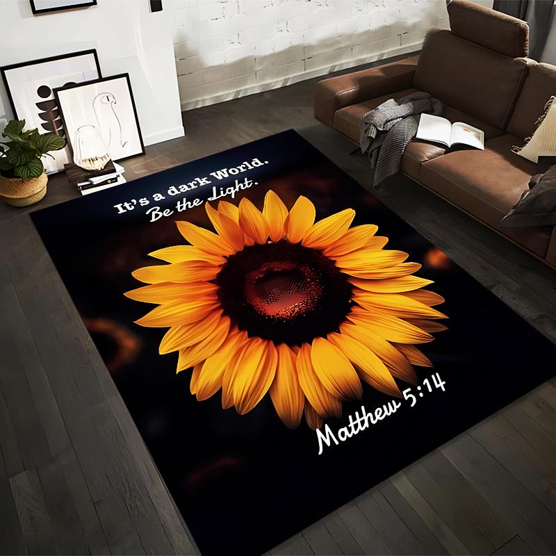Sunflower with Inspirational Quote Rug Non-slip rug suitable for living room and bedroom sofas.