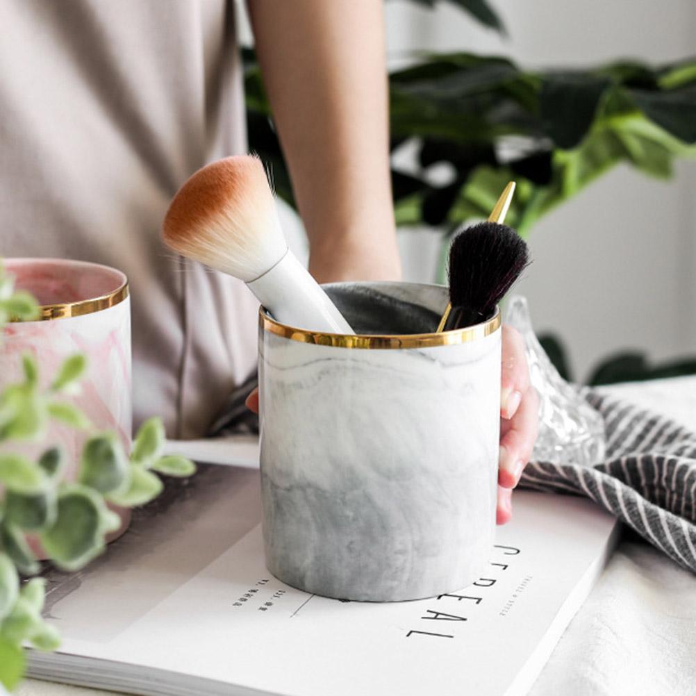 Nordic Desktop Marble Storage Tank Ceramic Cosmetic Brush Pen Holder Tableware Storage Holder Home