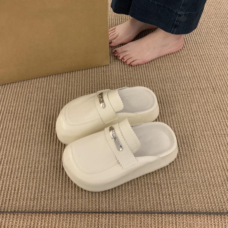 Маленькие мужские полутапочки с толстой подошвой и завышенной талией, женские, весна 2025, новая корейская версия, ретро, черные, одинарные туфли Muller