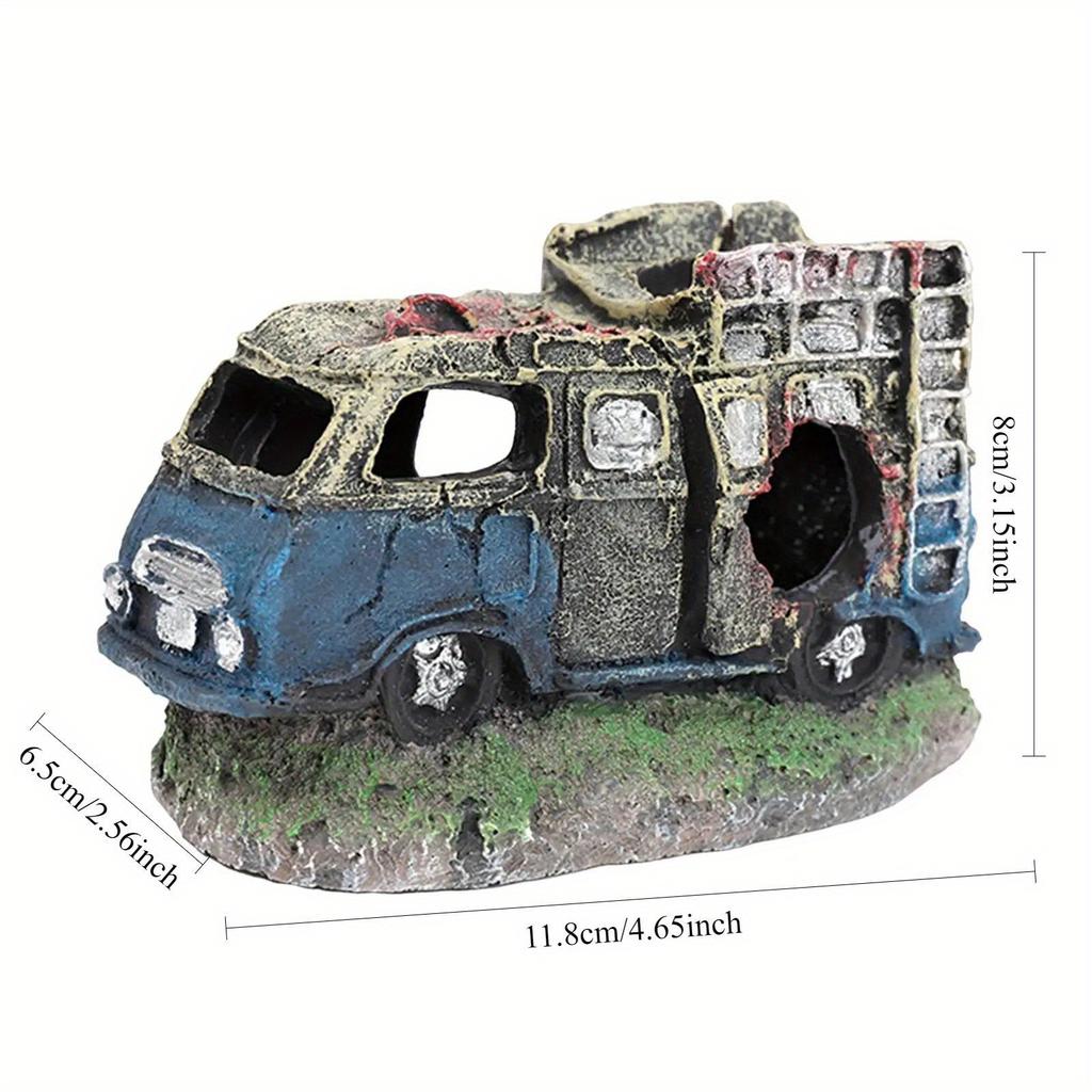 1 ШТ. Ландшафтное украшение для аквариума, смола, остов автомобиля, украшение для аквариума, старый автобус, украшения для аквариума, поделки, подарки