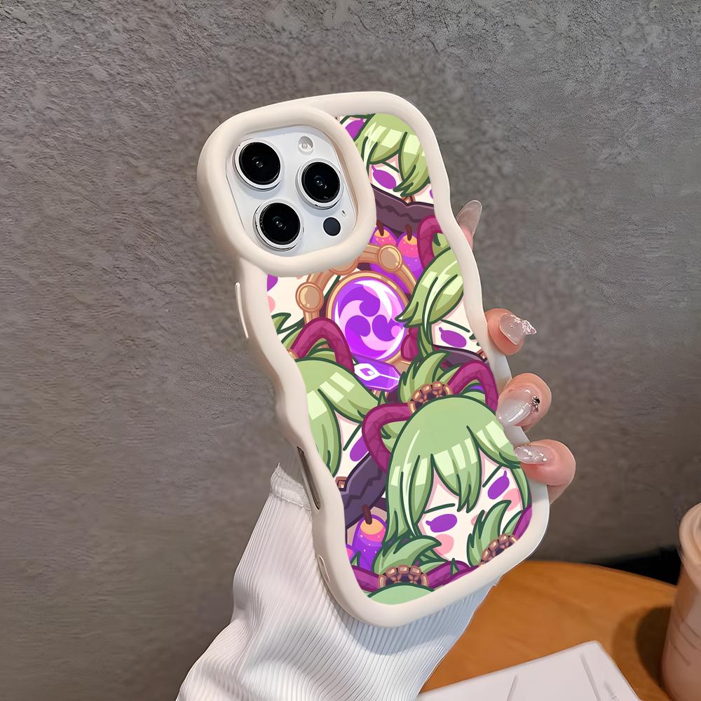 Game GI Kuki Shinobu Mobile Phone Case for iPhone 17 16 15 14 13 12 11 Air Pro Max Plus Wavy Edge TPU Colorful Cover Smartphone