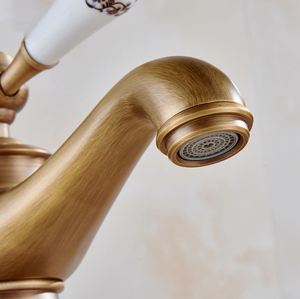 Керамический смеситель из античной латуни, смеситель для раковины в ванной комнате, сине-белый фарфоровый смеситель с длинным изливом, винтажный смеситель, кухонный кран для раковины