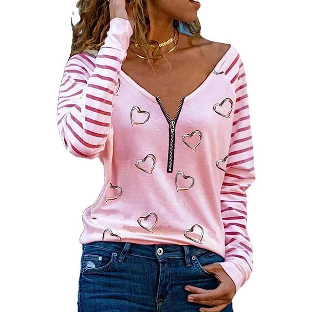 YYFS Женская мода повседневная весна осень блузки и рубашки с длинным рукавом и V-образным вырезом с принтом Love Letter