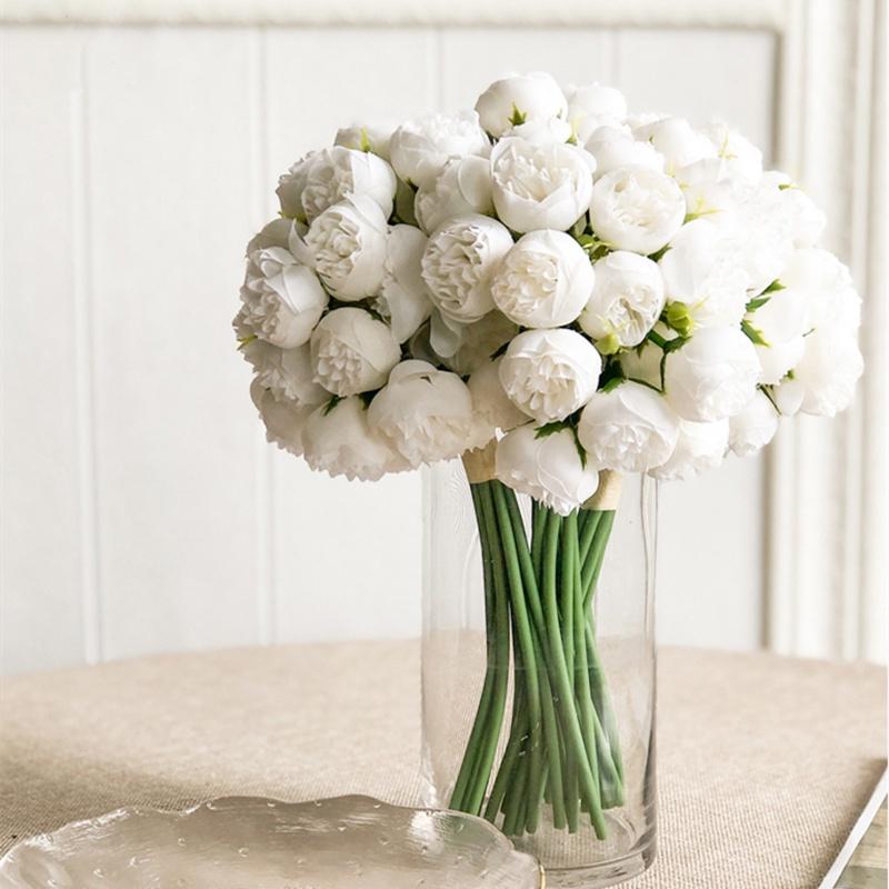 Искусственные цветы камелии с 27 головками, букет пионов и роз, цветок невесты для свадьбы, вечеринки, офиса, украшения дома