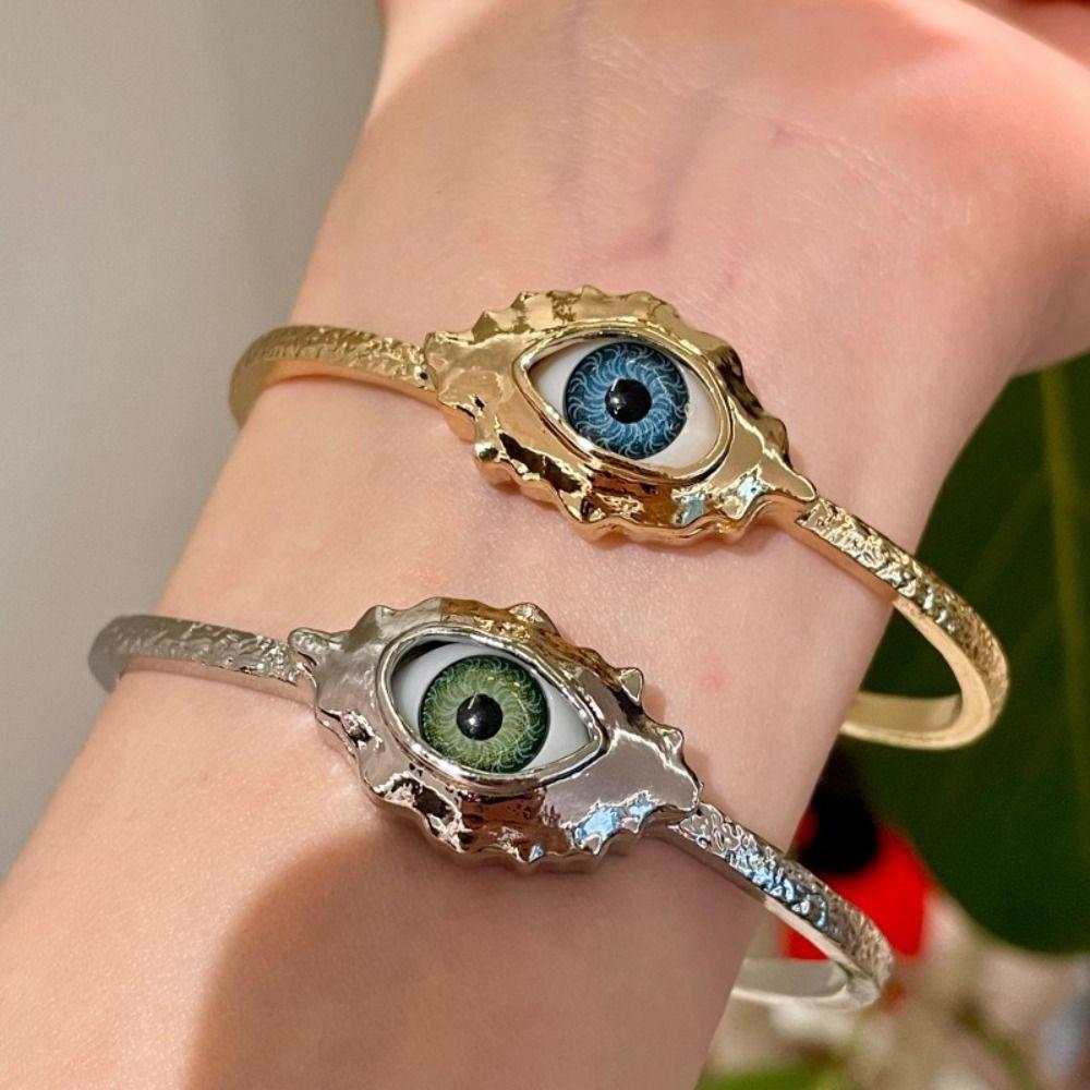 Silver Exaggerated Open Bangle Metal Geometric Cuff Bangles Demon's Eye Bracelets Girls Gift