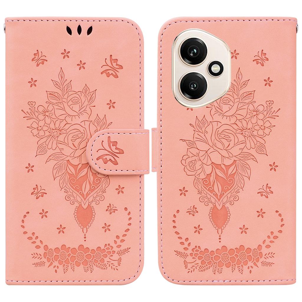 For Honor 400 5G (Global) Case Butterfly Flower Imprint PU Leather Wallet Phone Cover with Strap