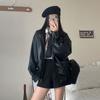 Винтажная кожаная женская укороченная куртка свободного кроя в корейском стиле, стильная куртка для мотоциклистов, миниатюрная, осень, новое поступление