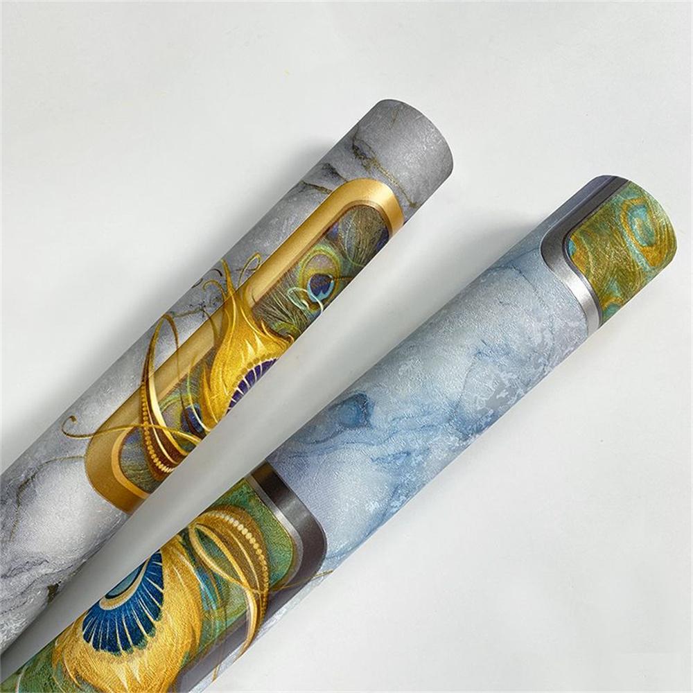 Обои с павлиньим пером 3d Тисненые Гостиная Спальня ТВ Диван Мраморная текстура Геометрические обои Ktv Отель Фреска Синий Серый