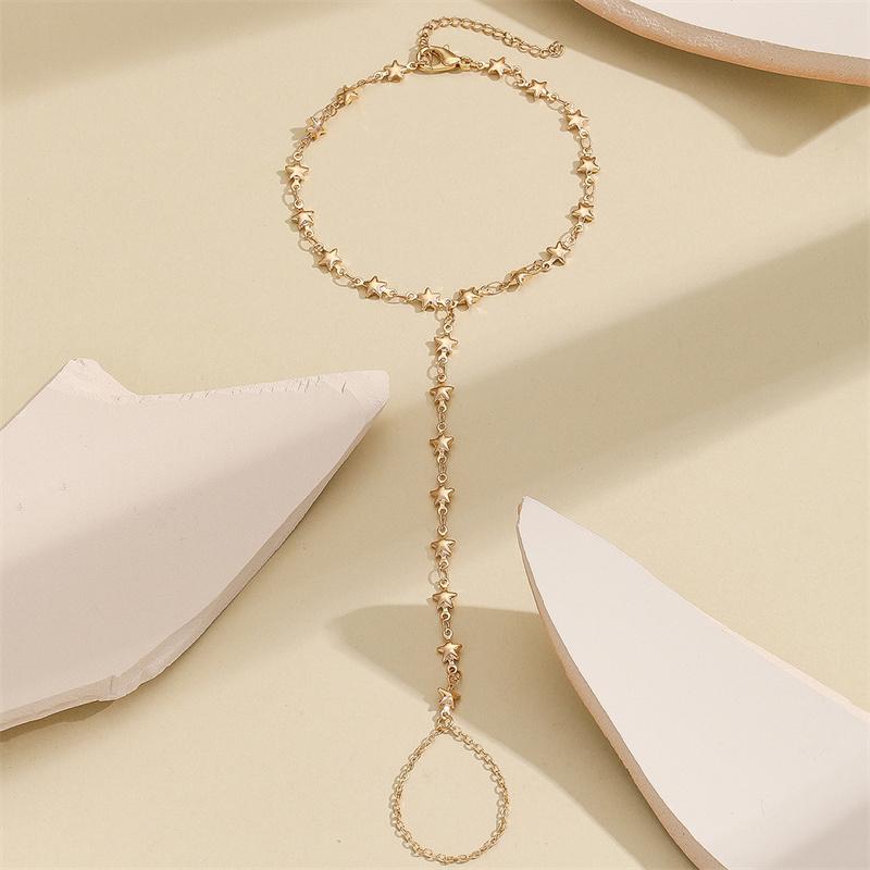 Изысканный браслет со звездой на запястье, богемный браслет для женщин, цепочка с кисточками, подвески, кольцо на палец, женское модное эстетическое ювелирное изделие, подарок