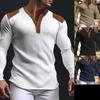 3D Breathable Men's Casual Sweatshirt Autumn V-Neck Top with Button Fashion Men's T-Shirt