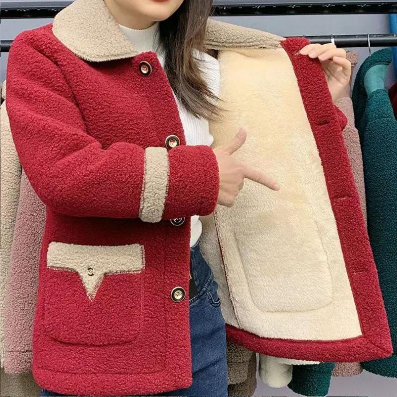 Women's Thickened Slim Autumn/Winter Short Coat - Fur & Leather Grain Fleece