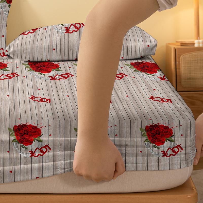 1 Simple Modern Heart-Shaped And Flowers Pattern Frosted Bedsheet, Bedroom Printed Bedspread, Bedding (Excluding Pillowcases)
