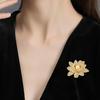 Elegant Flower Shape Brooch Shining Rhinestones Inlaid Faux Pearl Pin Suit Lapel Shawl Badge Coat Accessories