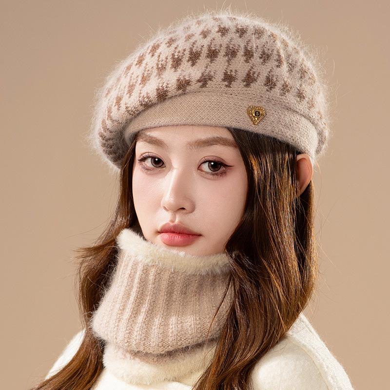 Women's Knitted Beret Cap Polyester Fiber, Hand Washable, Elastic, Woven, Featherless, Warm Winter Beanie Hat