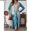 MODIQUE 2025 Summer Plus Size New Women's Casual Doodle Print Straight Long Dress Ladies Retro H-Line V-Neck Dress