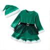 Girls Christmas Christmas Hat Plush Long Sleeve Velvet Cuff Mesh Dress
