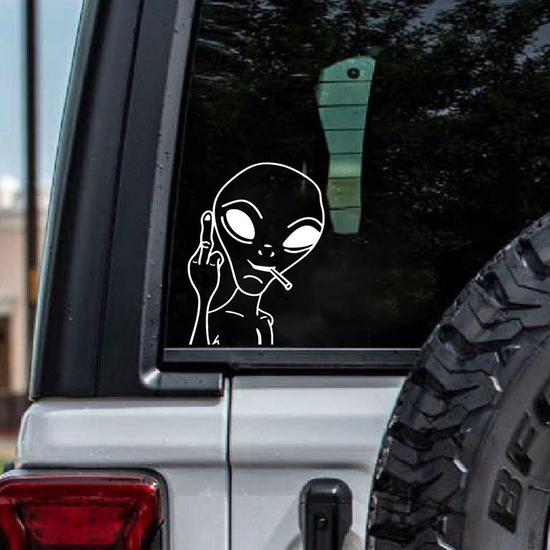HungMieh Car Stickers Funny Alien Personality Ufo Decals Laser Vinyl Sticker Car 3D Car Styling Decoration 10.3X15cm
