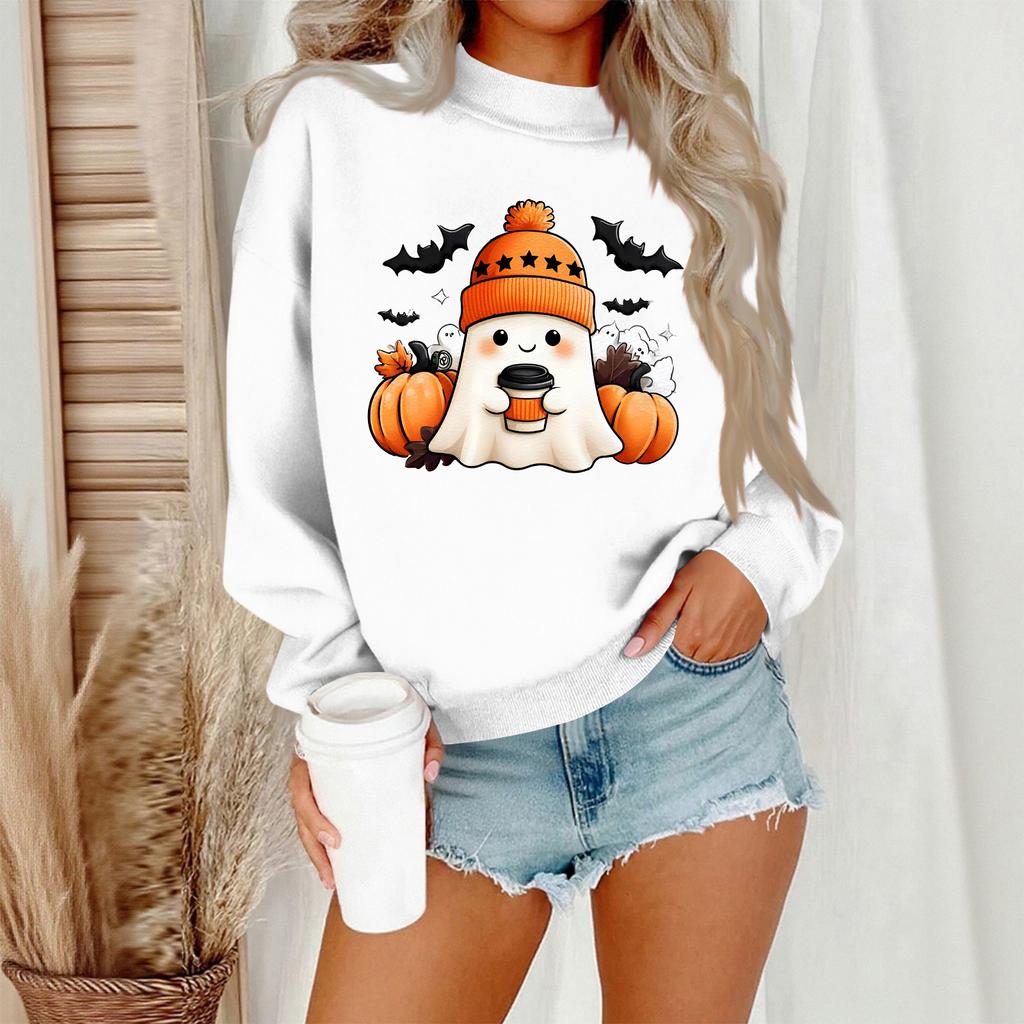 Женский повседневный модный свитшот с круглым вырезом и длинными рукавами с принтом на Хэллоуин