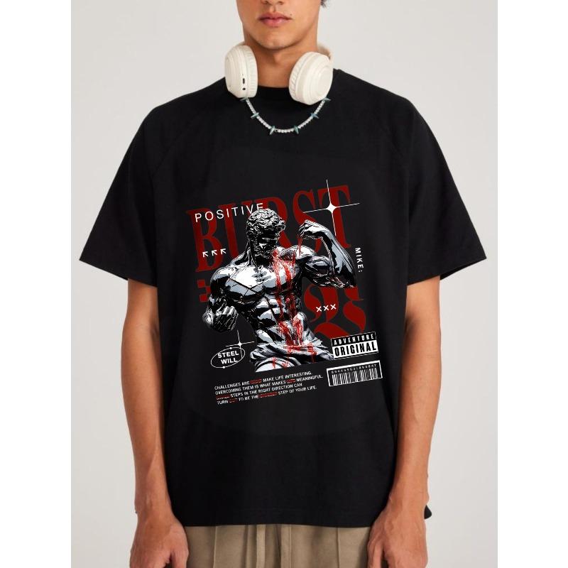 Мужская черная футболка с графическим принтом «Позитивный взрыв», «Мускулистый мужчина», уличная одежда, повседневная одежда