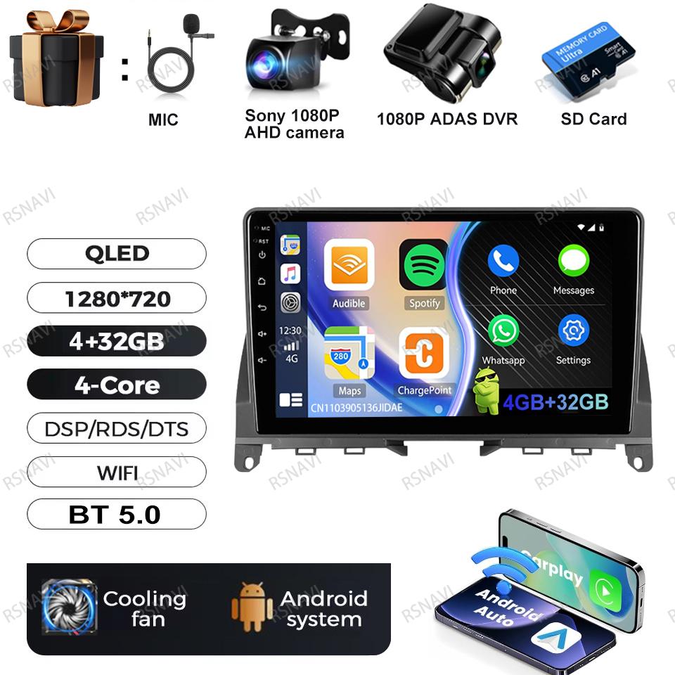 Автомагнитола Android 16 для Mercedes Benz C-Class 3 C220 C180 W204 S204 2006 - 2011 Мультимедийный видеоплеер DSP RDS GPS-навигация