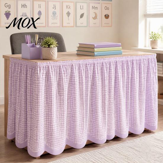 Back to School Table Decor Gingham Skirt, 6 Ft x 29 in Teacher Desk Pleated Skirting for Open House Colorful Striped Skirt Classroom School,