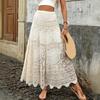 Юбка макси во французском стиле с высокой талией, однотонная юбка-трапеция с ажурным узором, трикотажная юбка с широким подолом, повседневная длинная юбка-трапеция