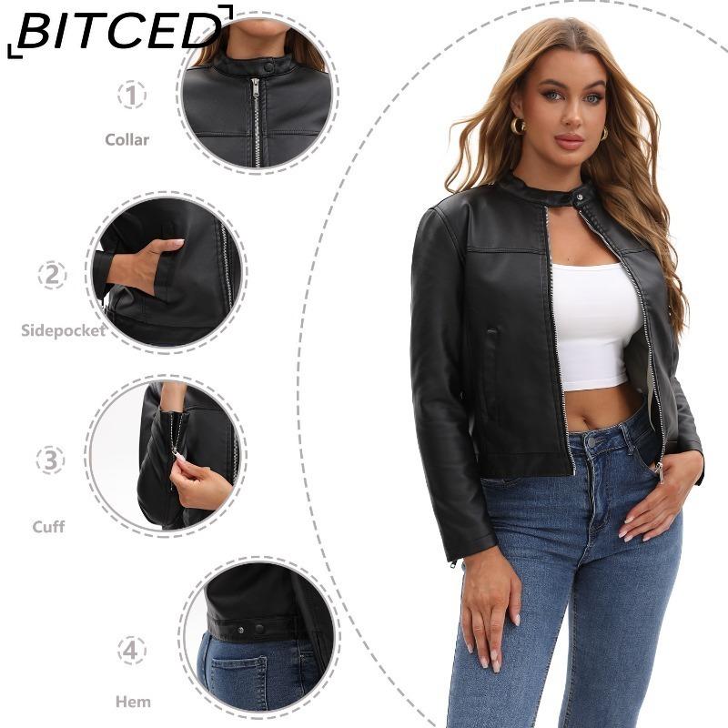 BITCED Повседневная кожаная куртка на весну/осень для женщин, модная уличная одежда, куртка байкер с воротником-стойкой