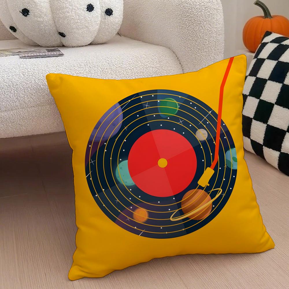 Vintage Vinyl Record Retro Music Cushion Cover Throw Pillow Cover Hidden Button Durable Polyester Chair Cushion