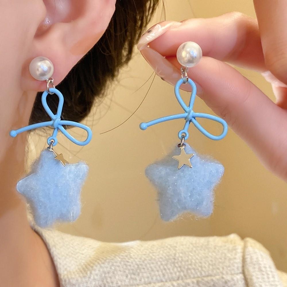 Plush Pendant Winter Bow Star Earrings Stars Y2K Drop Earrings  Autumn and Winter