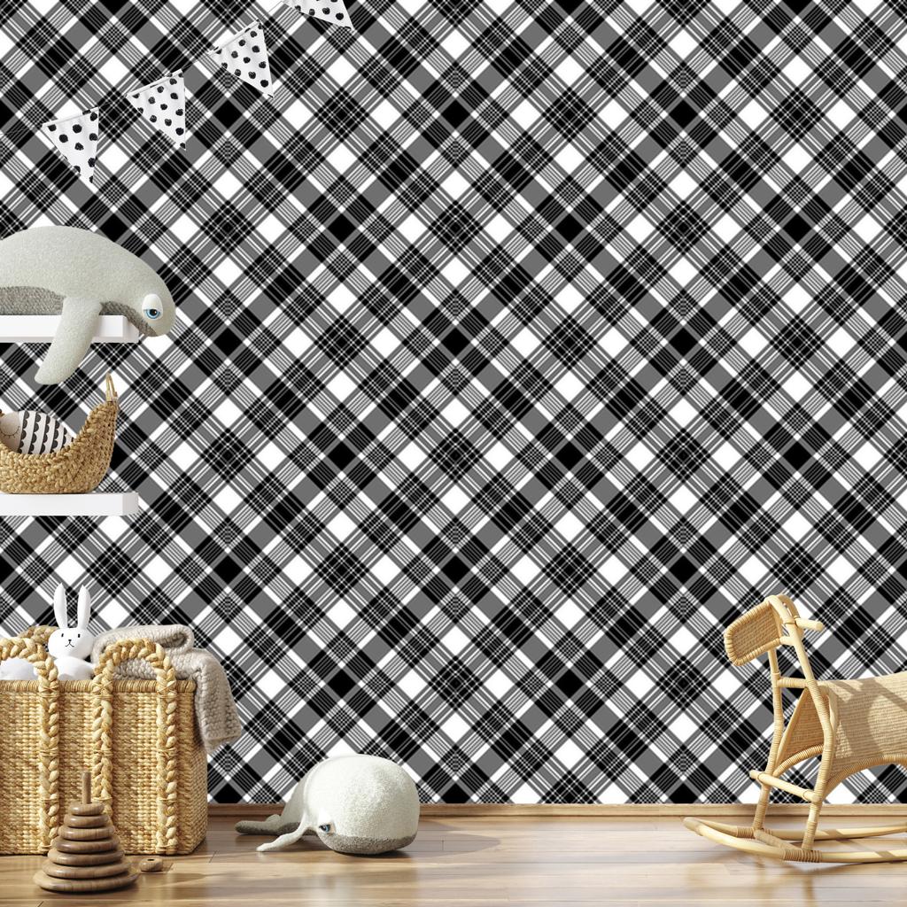 Wallpaper Black and white checkered gray and graphite 50x1000
