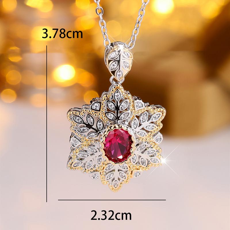 Винтажное ожерелье с подвеской в виде цветка золотистого серебряного цвета для женщин в дворцовом стиле с овальной огранкой из красного циркония, свадебное вечернее или банкетное, подарок