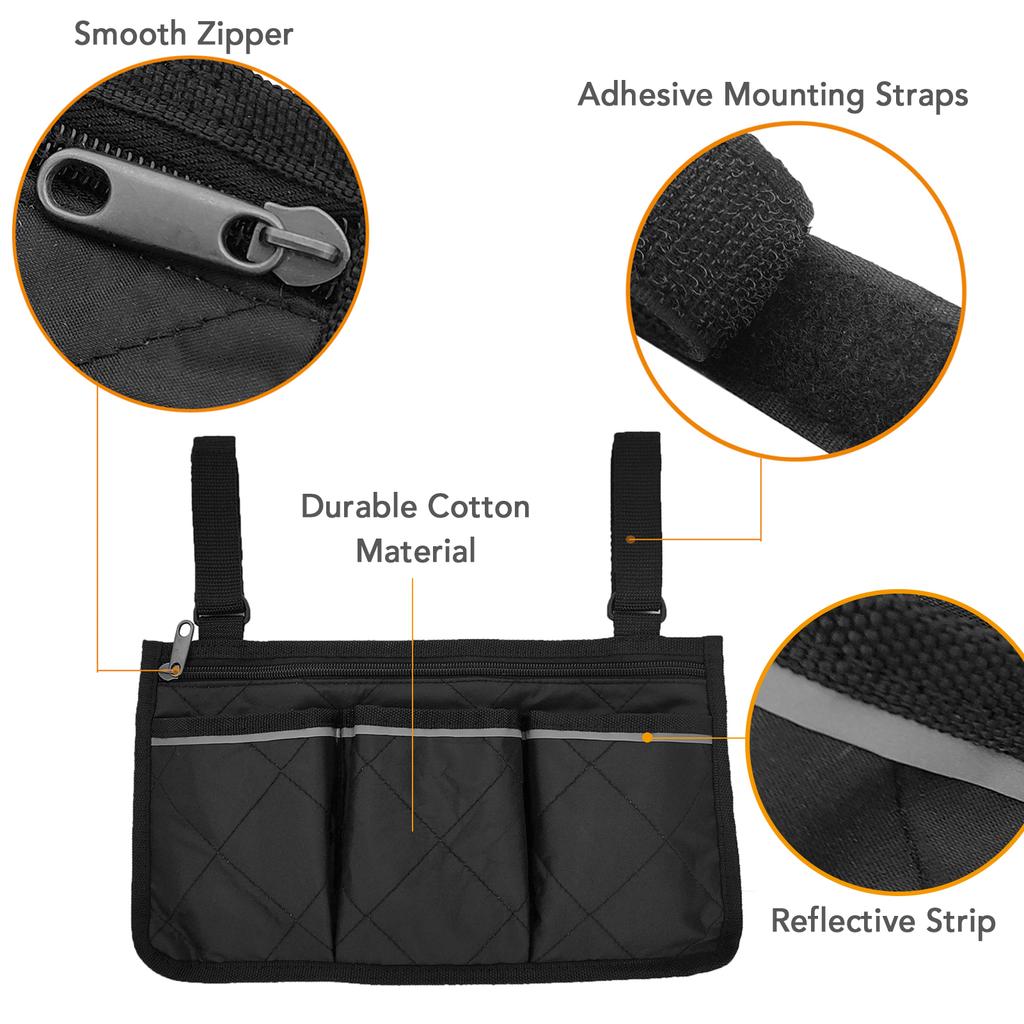 Wheelchair Armrest Side Bags with Reflective Strips Wheelchair Side Hanging Storage Bag Pouch for