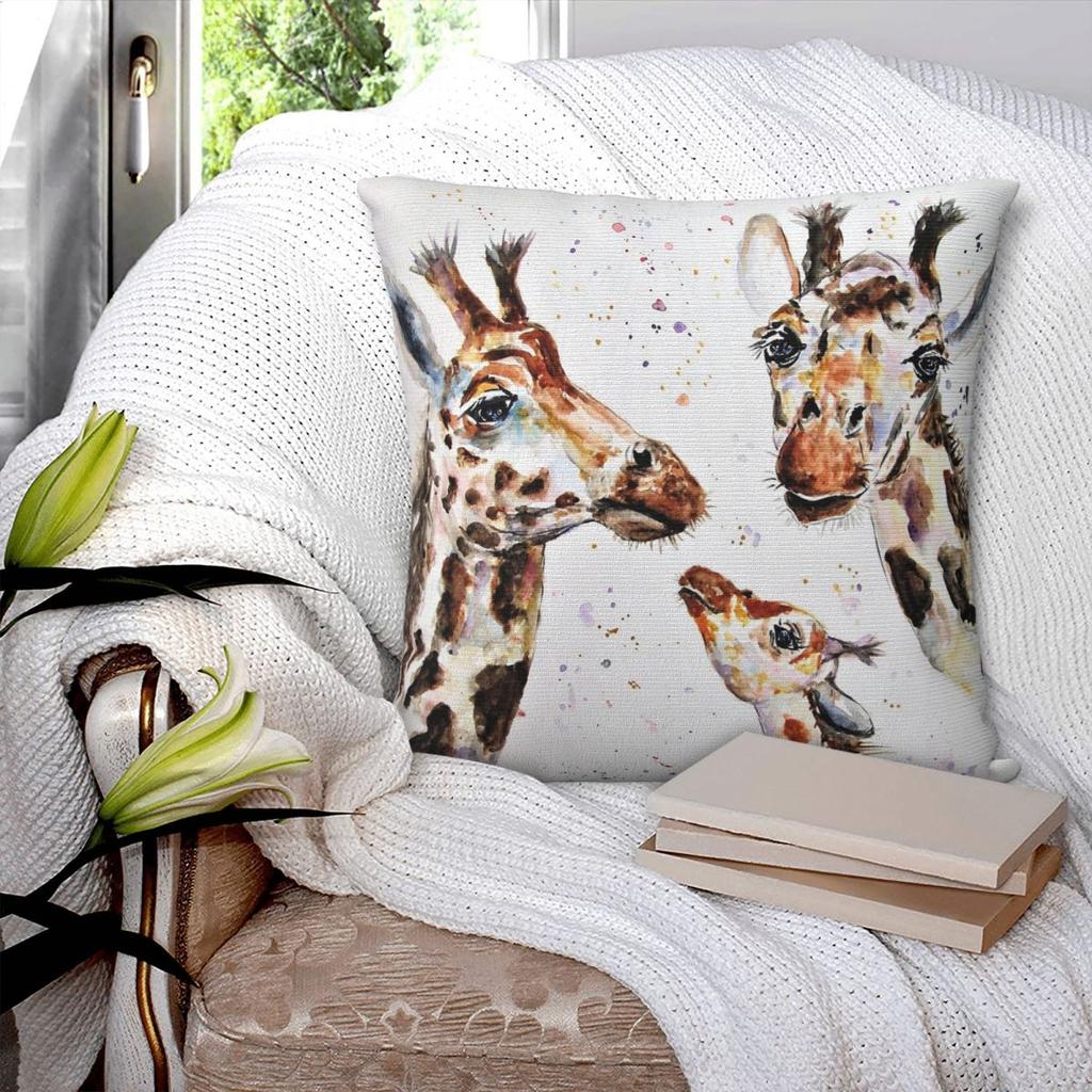 Giraffe Family Unit Square Pillowcase Polyester Linen Velvet Creative Zip Decorative Pillow Case Home Cushion Cover