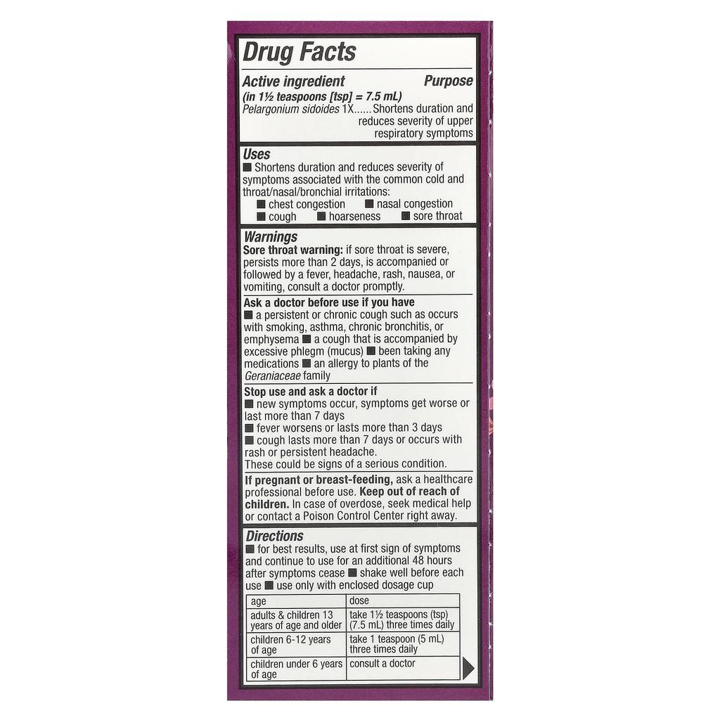 Nature's Way Umcka® Cold Relief Syrup, Ages 6+, Grape Flavor, 120 Ml (4 Fl Oz)