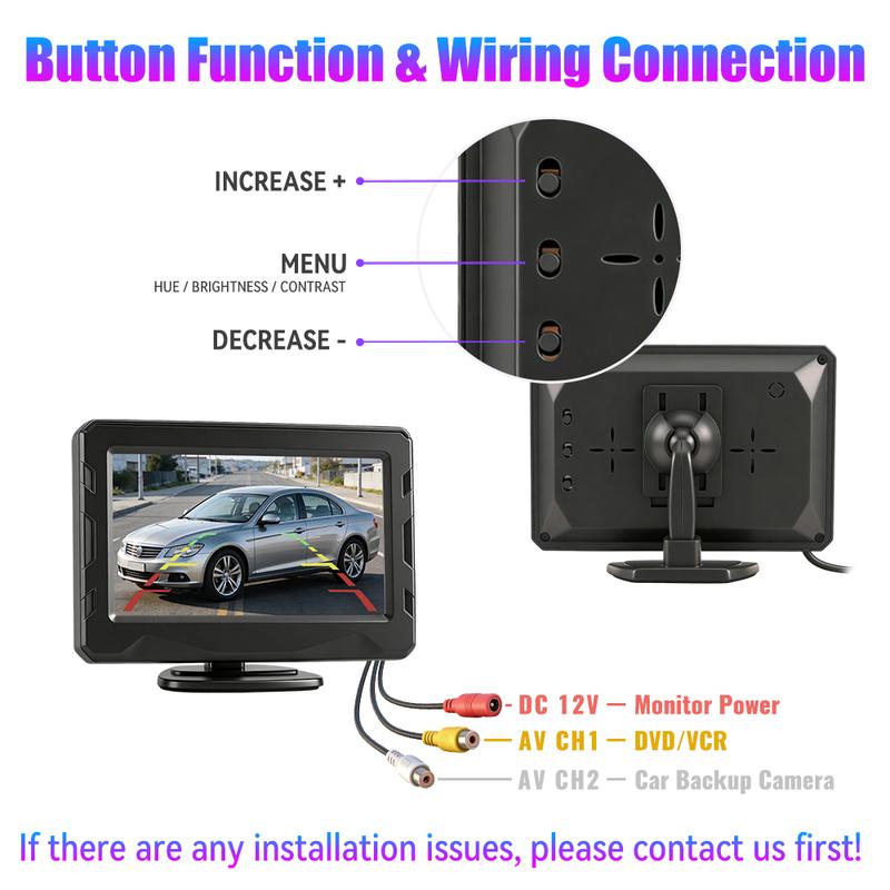 KTYDKP HD Car Monitor 4.3 Inch Screen for Rear View Reverse Camera TFT LCD Display HD Digital Color Car Monitor PAL/NTSC/AUTO