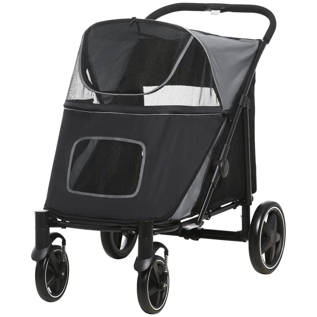 PawHut Foldable Dog Stroller with 1 Storage Basket, 112 x 65 x 100 cm, Gray