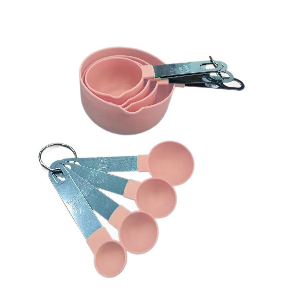 Stainless Steel Handle 8-Piece Measuring Cup & Spoon Set with Food-Grade Plastic Scaled Cups