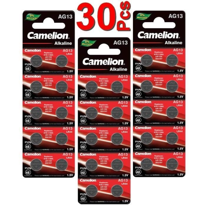 ПАРТИЯ в упаковке 30 щелочных батареек-кнопок AG13 LR44-LR1154-1166A-A76-357-303 для часов, калькуляторов, камер, лазерных указок, без ртути 139