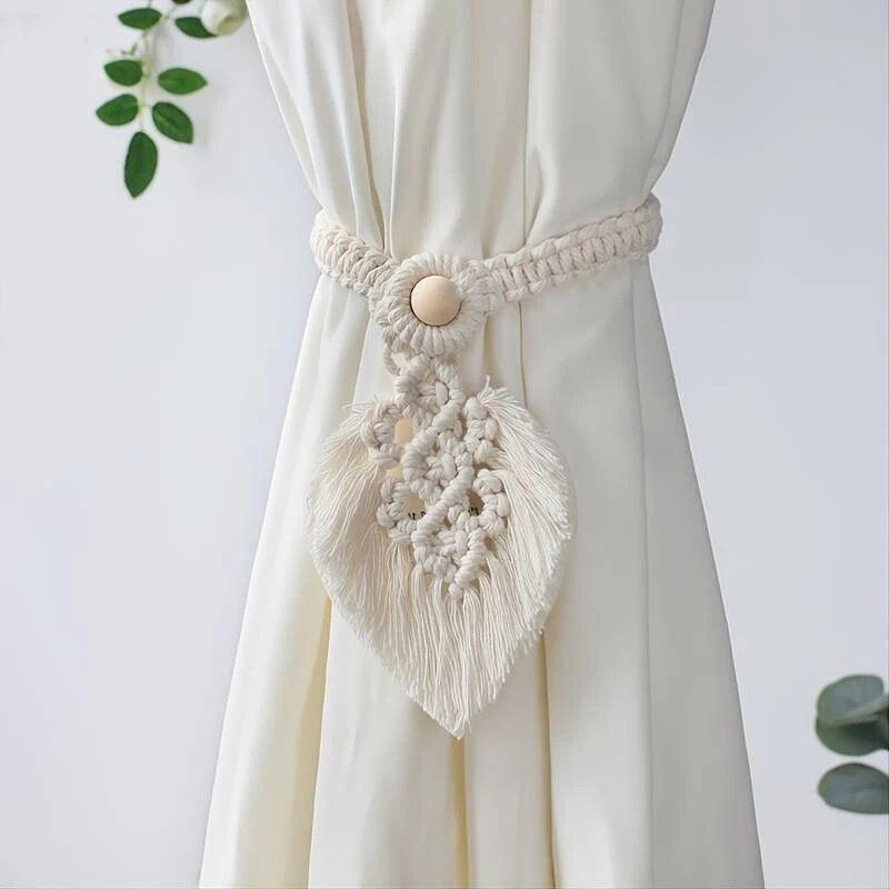 Handmade Braided Cotton Rope Curtain Fasteners Curtain Ties Tassel Leaf Curtain Ties Bohemian Style