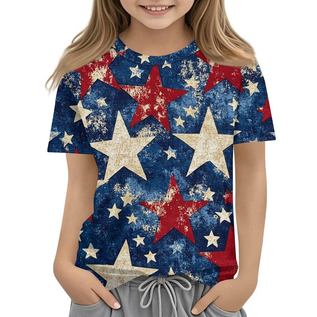 Детская модная повседневная футболка с коротким рукавом и принтом «День независимости» с круглым вырезом