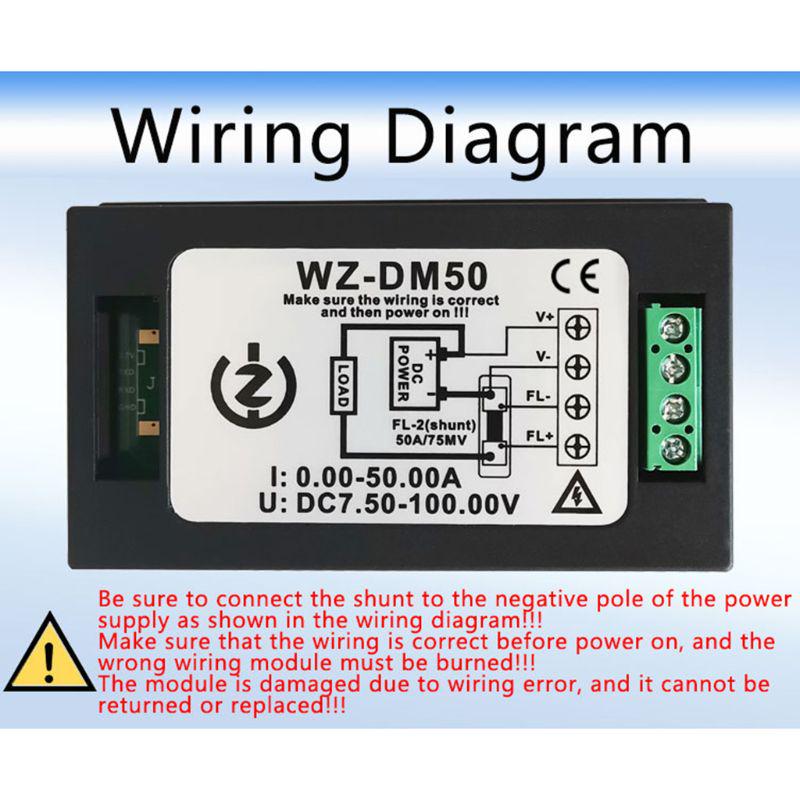20/50/100A DC 7.5-100V Digital LCD Voltmeter Ammeter Wattmeter Power Energy Meter Volt kwh Watt Amp