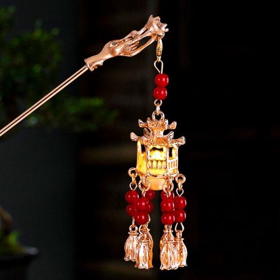 Женская палочка для волос, винтажный традиционный китайский дворец, форма фонаря, кулон, декор из искусственного жемчуга, кисточка, изысканные вилки для волос, платье Ханфу