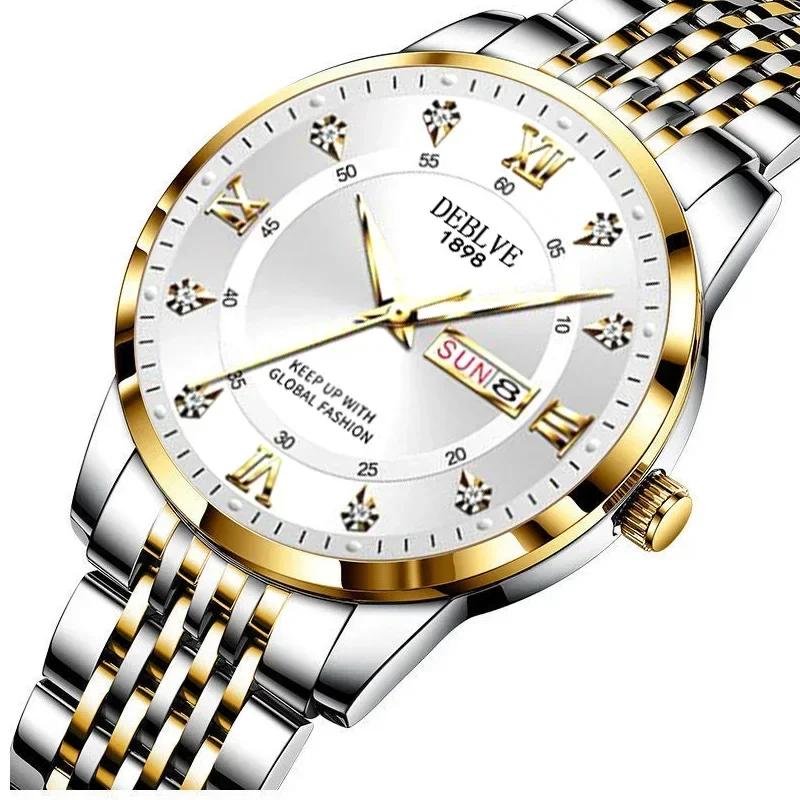 Luxury Stainless Steel Top Quailty Push Button Hidden Clasp Waterproof Luminous Date Week Sport Wrist Watches