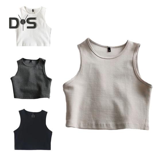 Ladies Cropped Tops Round Neck Sleeveless Slim Fit Pullover Top Casual Bottom Shirt Solid Color Summer Casual Short T-shirt Sexy Tank Top Women