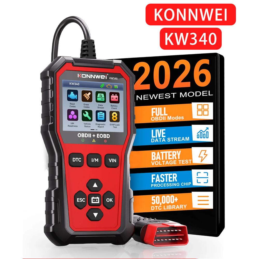 KONNWEi KW341 Автомобильный Диагностический Инструмент CAN OBD2 EOBD Тест Аккумулятора Двигателя Чтение Кодов Неисправностей Очистка Данных в Реальном Времени Инструмент для Проверки O2