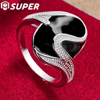 Ювелирные изделия из серебра 925 пробы с цирконом и эпоксидной смолой AAA черного цвета