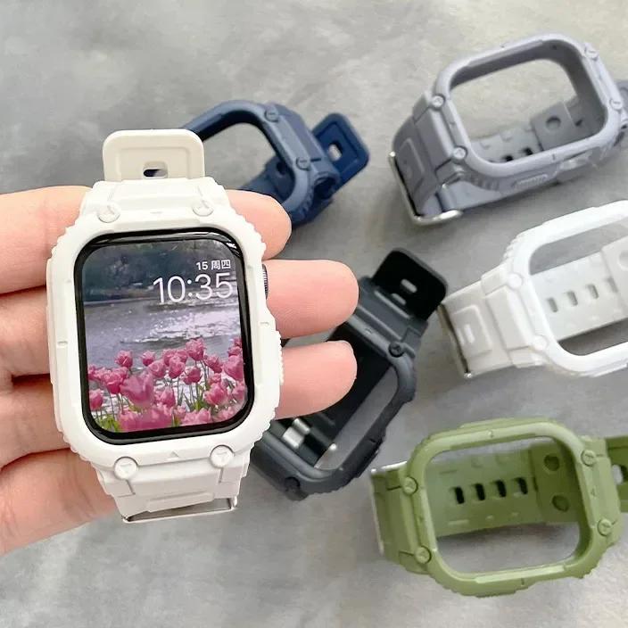 Ремешок для чехла для Apple Watch Ultra 49 мм, 45 мм, 44 мм, 41 мм, 40 мм, силиконовый ремешок для Iwatch Series 8 7 6 Se 5 4, защитный чехол-браслет