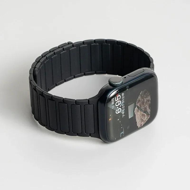 Силиконовый ремешок для Apple Watch 46 мм 42 мм 49 мм 45 мм 41 мм 44 мм 40 мм Магнитный ремешок для IWatch Ultra 2 Series 10 9 8 7 6 SE 5 4 3