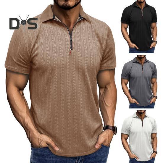 Мужская летняя рубашка с коротким рукавом, застегивающаяся на молнию, с лацканами, жаккардовый пуловер, свободная рубашка для поездок на работу и путешествий на открытом воздухе