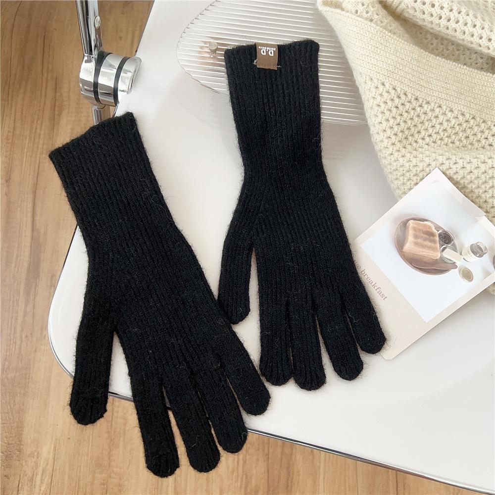 New Solid Color Gloves For Women In Winter Versatile For Students Cute Five Finger Knitted Knitted Couple Touchscreen Cute Warm Cycling